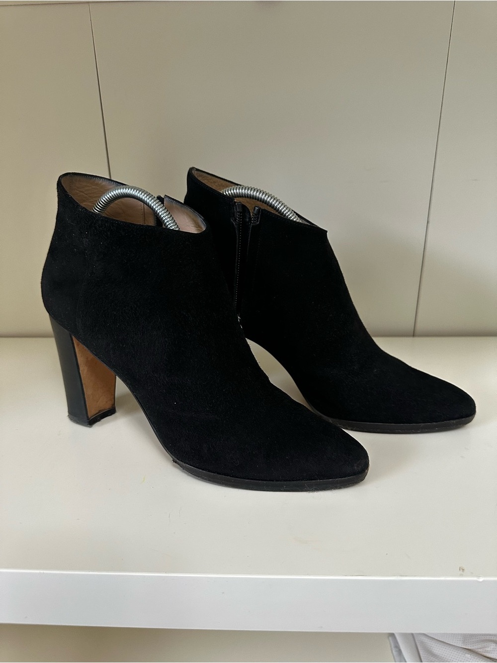 Manolo Blahnik Black Suede Ankle Booties with Block Heel
